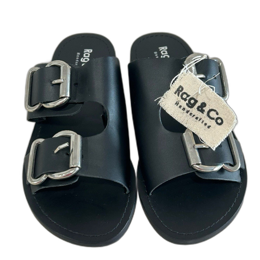 Rag & Co Sandals Women's Size 6 Color Black KELLY Handcrafted Buckle Straps.